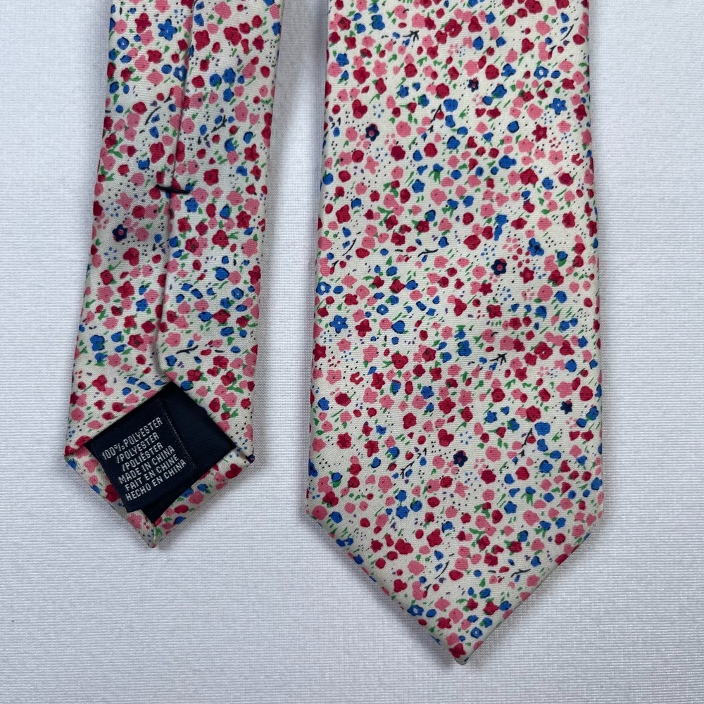 Perry Ellis Portfolio Pointed Neck Tie Men's One Size White Floral Adjustable - Picture 2 of 4